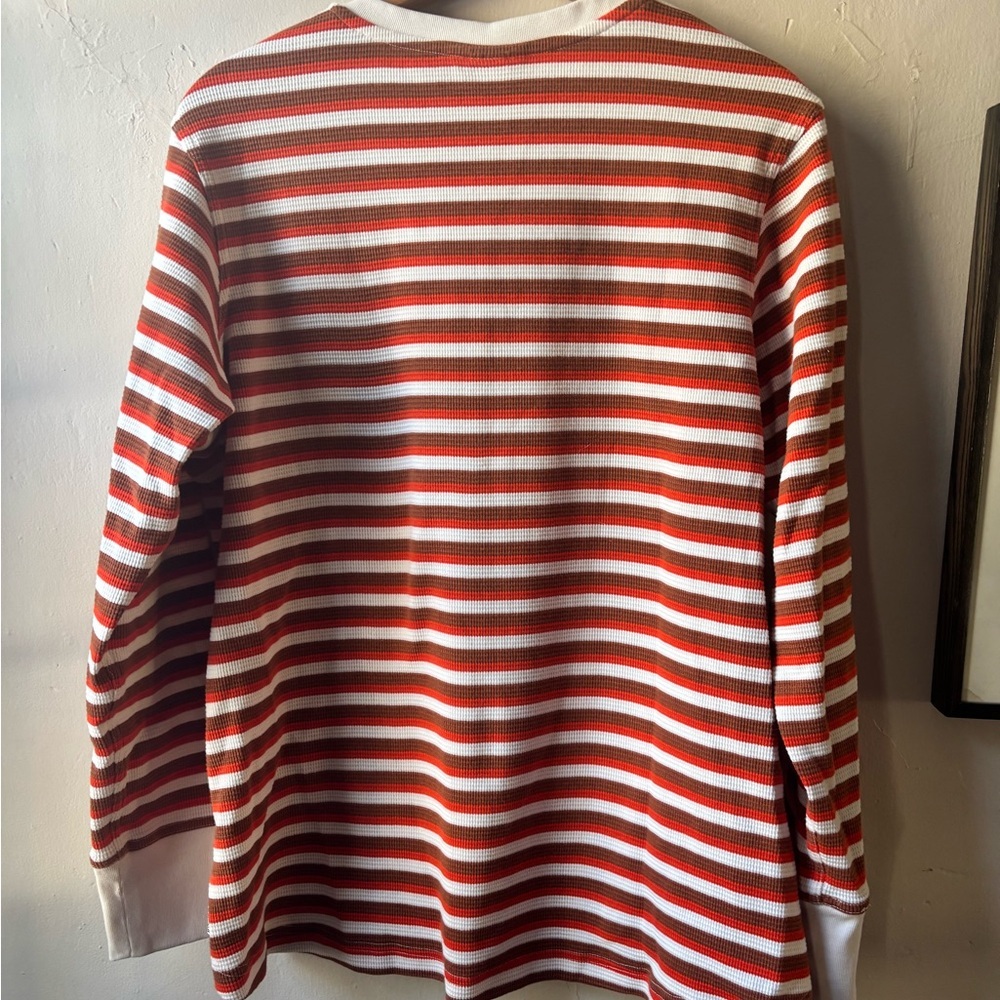 Duluth Trading Women's Burly Thermal Waffle Henley Striped - Picture 10 of 12